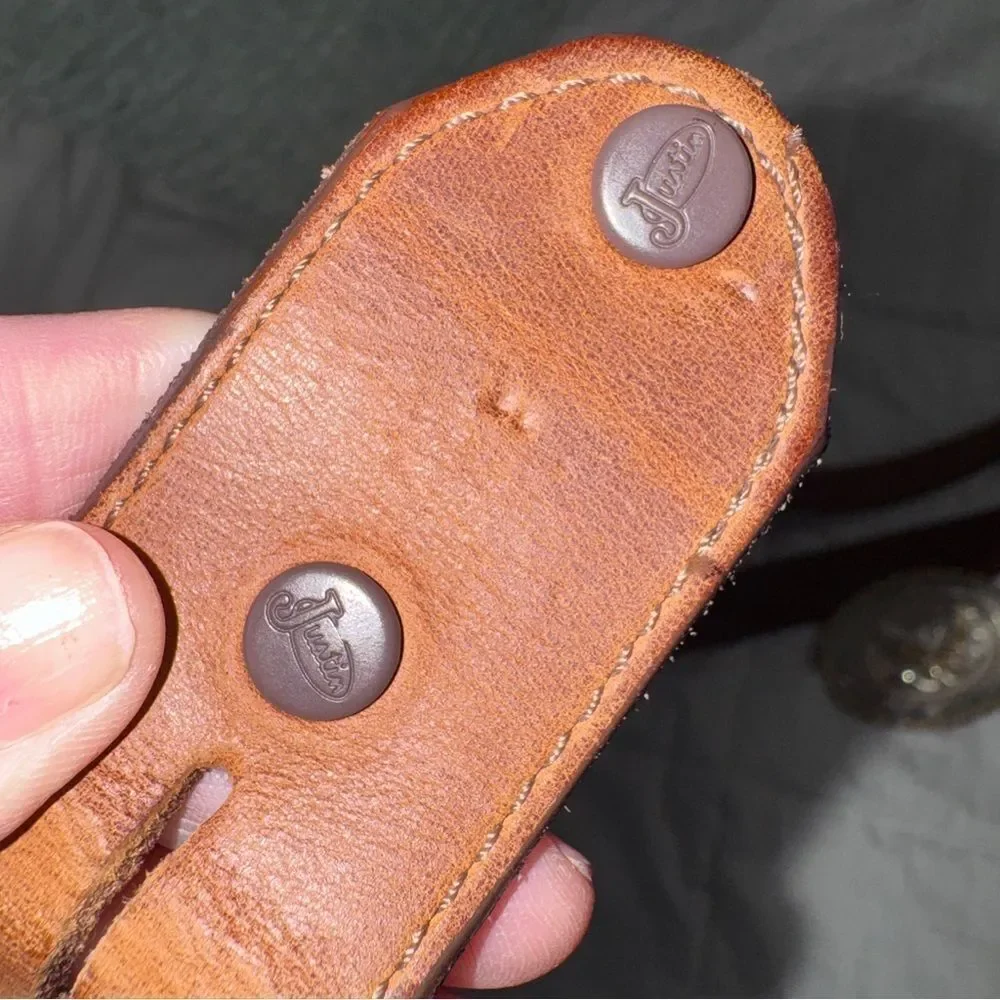 Vintage Justin Leather Belt with R-Strike Eagle Buckle (4”) Western Cowboy